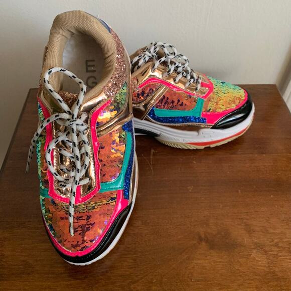 Fashion Nova Multicolor Sequined Glitter Patent Leather Sneakers Size 5 - Picture 13 of 13
